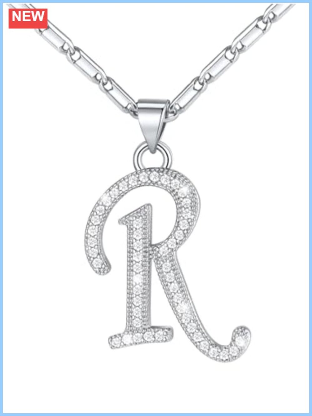 CZ Initial R Pendant Necklace 20+2 inch with Platinum Plating